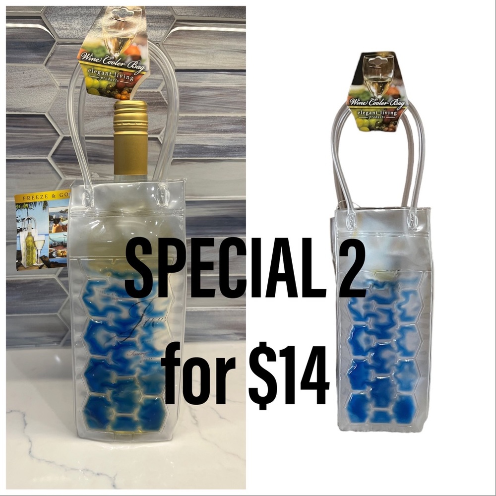 Beverage Chill Bag/ Freeze Tote / SPECIAL TWO FOR $14 /Clear Wine Bag- NWT